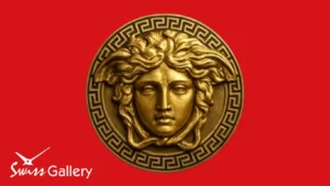 تصویر شاخص محتوا با لوگوی طلایی versace و لوگو سوئیس گالری در پایین آن